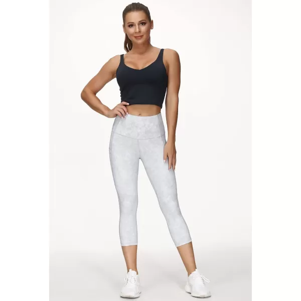 THE GYM PEOPLE Thick High Waist Capris Yoga Pants with Pockets Tummy Control Workout Running Yoga Leggings for WomenSilverWhiteGrey
