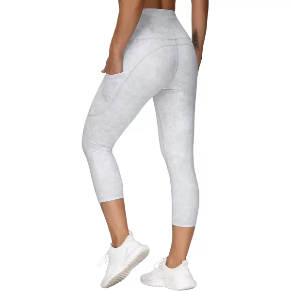 THE GYM PEOPLE Thick High Waist Capris Yoga Pants with Pockets Tummy Control Workout Running Yoga Leggings for WomenSilverWhiteGrey