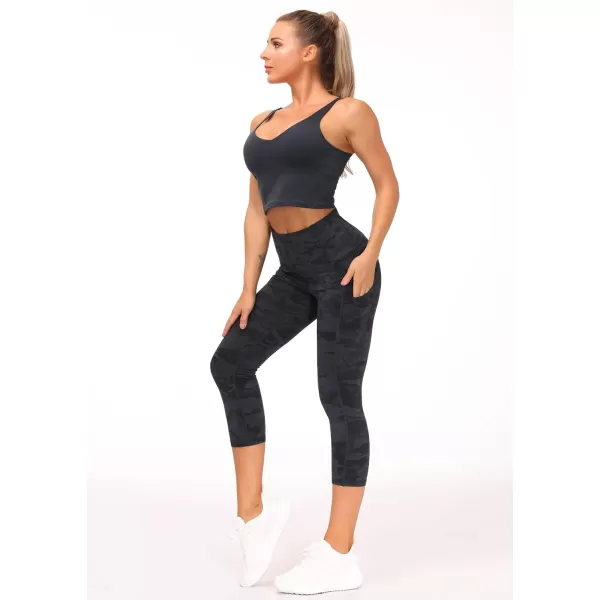 THE GYM PEOPLE Thick High Waist Capris Yoga Pants with Pockets Tummy Control Workout Running Yoga Leggings for WomenZcapris Camo