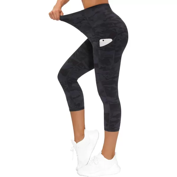 THE GYM PEOPLE Thick High Waist Capris Yoga Pants with Pockets Tummy Control Workout Running Yoga Leggings for WomenZcapris Camo