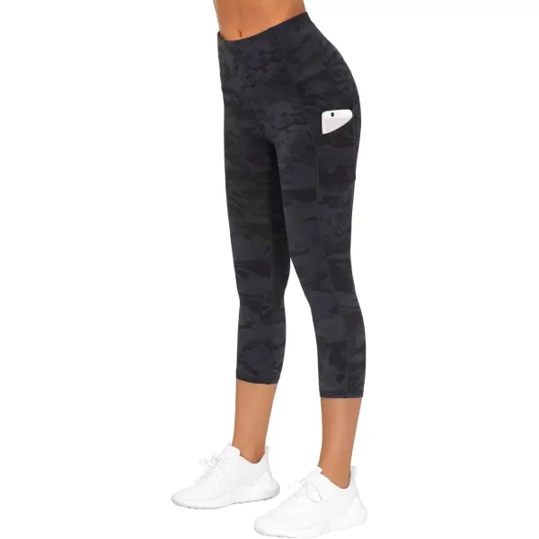 THE GYM PEOPLE Thick High Waist Capris Yoga Pants with Pockets Tummy Control Workout Running Yoga Leggings for WomenZcapris Camo