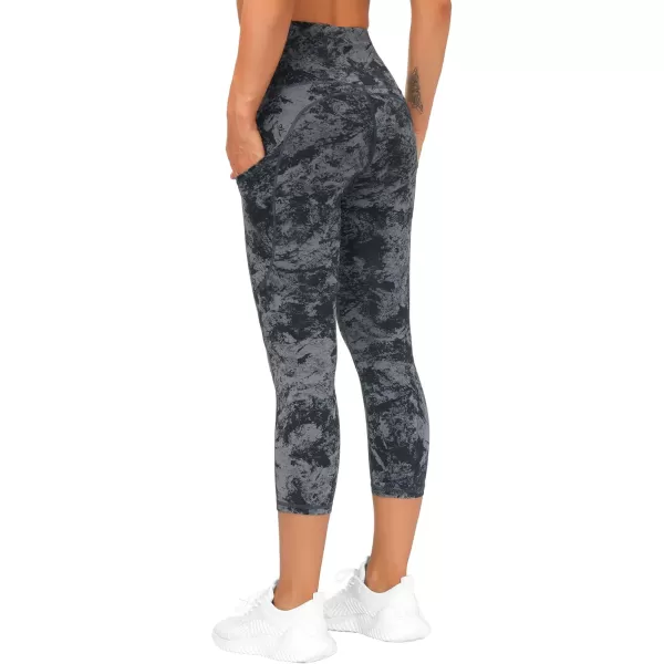 THE GYM PEOPLE Thick High Waist Capris Yoga Pants with Pockets Tummy Control Workout Running Yoga Leggings for WomenZcapris Gray Marble