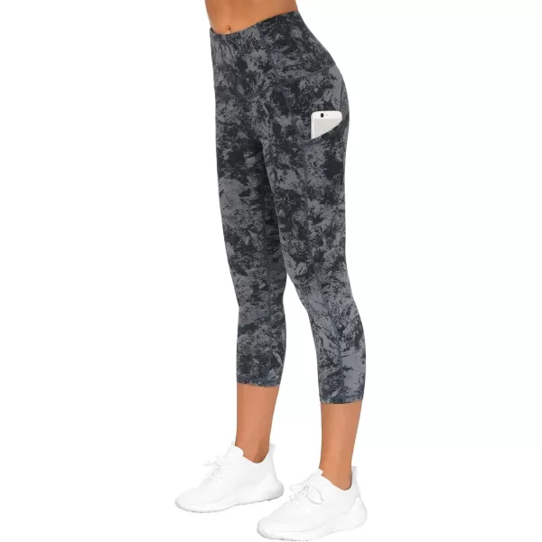 THE GYM PEOPLE Thick High Waist Capris Yoga Pants with Pockets Tummy Control Workout Running Yoga Leggings for WomenZcapris Gray Marble