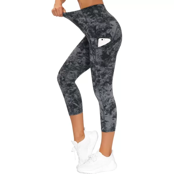 THE GYM PEOPLE Thick High Waist Capris Yoga Pants with Pockets Tummy Control Workout Running Yoga Leggings for WomenZcapris Gray Marble