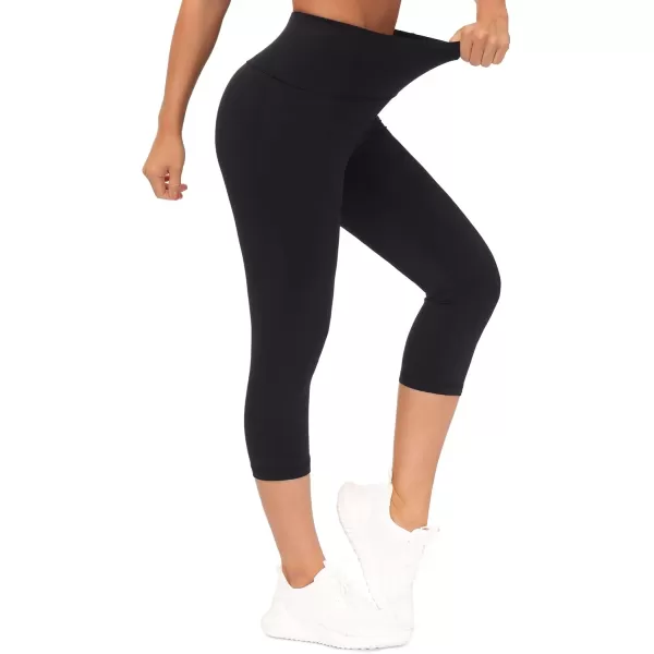 THE GYM PEOPLE Tummy Control Workout Capris Leggings with Pockets High Waist Athletic Yoga Pants for Women Running HikingBlack