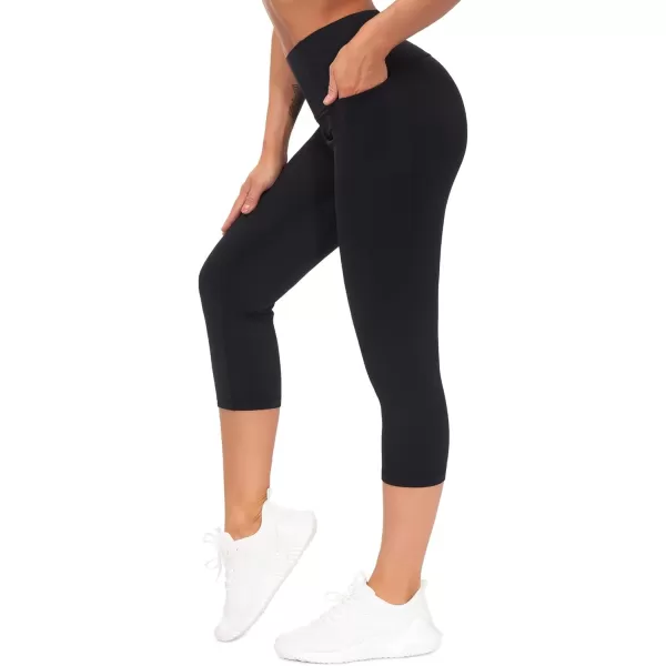 THE GYM PEOPLE Tummy Control Workout Capris Leggings with Pockets High Waist Athletic Yoga Pants for Women Running HikingBlack
