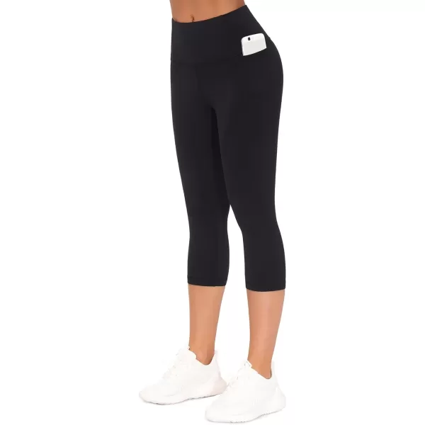 THE GYM PEOPLE Tummy Control Workout Capris Leggings with Pockets High Waist Athletic Yoga Pants for Women Running HikingBlack
