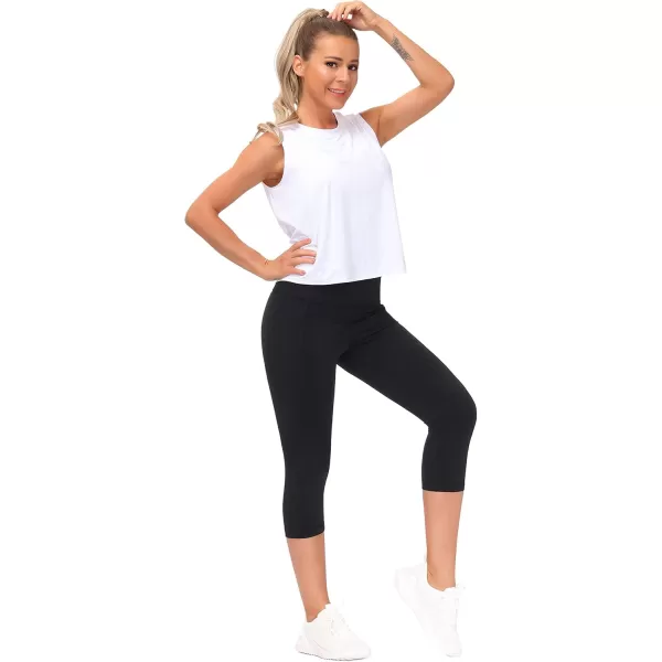 THE GYM PEOPLE Tummy Control Workout Capris Leggings with Pockets High Waist Athletic Yoga Pants for Women Running HikingBlack