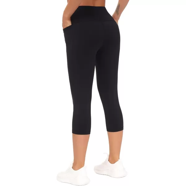 THE GYM PEOPLE Tummy Control Workout Capris Leggings with Pockets High Waist Athletic Yoga Pants for Women Running HikingBlack