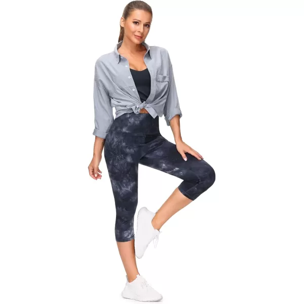 THE GYM PEOPLE Tummy Control Workout Capris Leggings with Pockets High Waist Athletic Yoga Pants for Women Running HikingBlackDark GreyWhite
