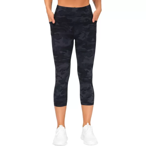 THE GYM PEOPLE Tummy Control Workout Capris Leggings with Pockets High Waist Athletic Yoga Pants for Women Running HikingBlueDark GreyBlack