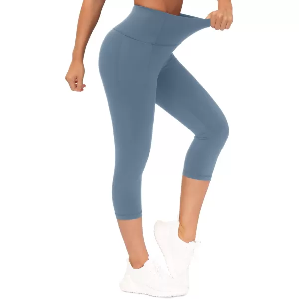 THE GYM PEOPLE Tummy Control Workout Capris Leggings with Pockets High Waist Athletic Yoga Pants for Women Running HikingGrey Blue
