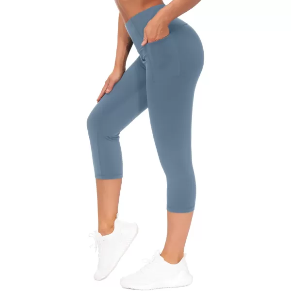 THE GYM PEOPLE Tummy Control Workout Capris Leggings with Pockets High Waist Athletic Yoga Pants for Women Running HikingGrey Blue