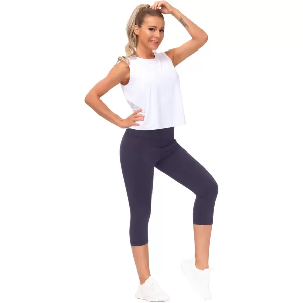 THE GYM PEOPLE Tummy Control Workout Capris Leggings with Pockets High Waist Athletic Yoga Pants for Women Running HikingPurple