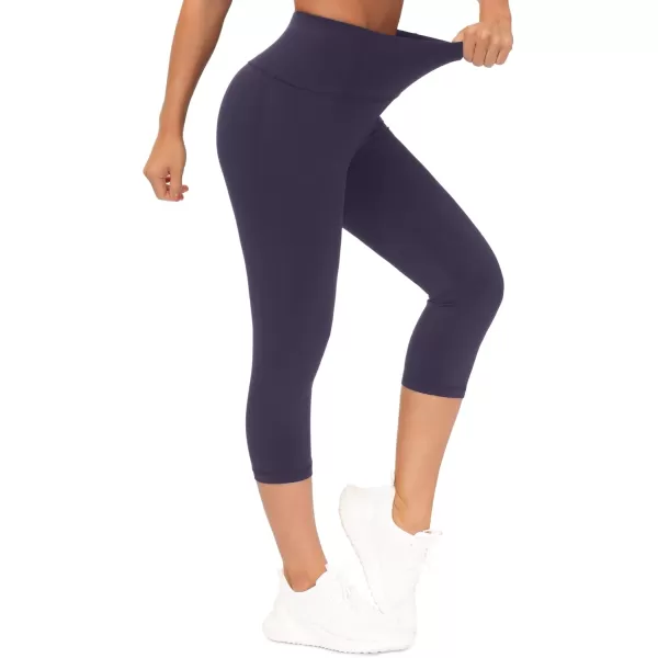 THE GYM PEOPLE Tummy Control Workout Capris Leggings with Pockets High Waist Athletic Yoga Pants for Women Running HikingPurple