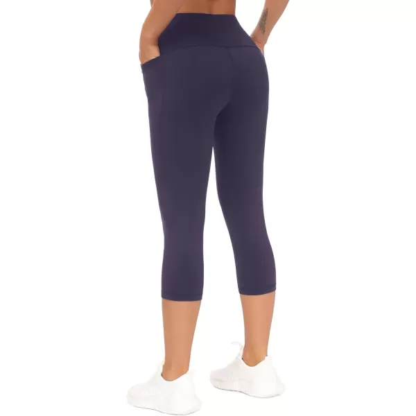 THE GYM PEOPLE Tummy Control Workout Capris Leggings with Pockets High Waist Athletic Yoga Pants for Women Running HikingPurple