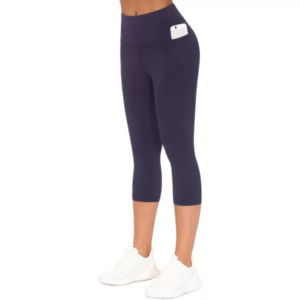 THE GYM PEOPLE Tummy Control Workout Capris Leggings with Pockets High Waist Athletic Yoga Pants for Women Running HikingPurple