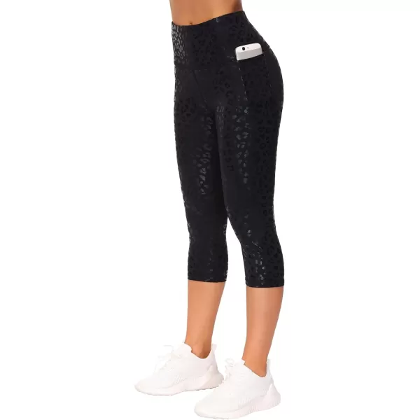 THE GYM PEOPLE Tummy Control Workout Capris Leggings with Pockets High Waist Athletic Yoga Pants for Women Running HikingSilverBlack