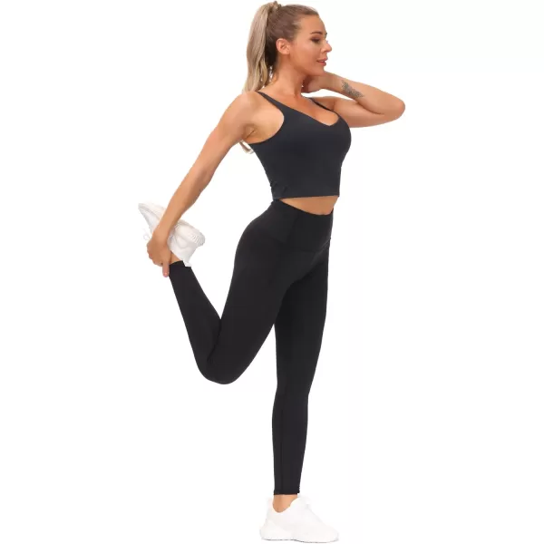 THE GYM PEOPLE Tummy Control Workout Leggings with Pockets High Waist Athletic Yoga Pants for Women Running FitnessBlack