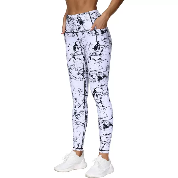 THE GYM PEOPLE Tummy Control Workout Leggings with Pockets High Waist Athletic Yoga Pants for Women Running FitnessBlackMarble White