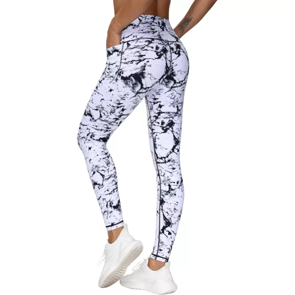 THE GYM PEOPLE Tummy Control Workout Leggings with Pockets High Waist Athletic Yoga Pants for Women Running FitnessBlackMarble White