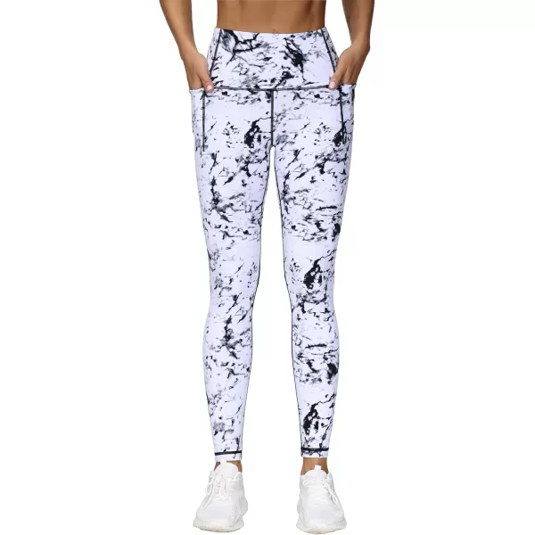 THE GYM PEOPLE Tummy Control Workout Leggings with Pockets High Waist Athletic Yoga Pants for Women Running FitnessBlackMarble White