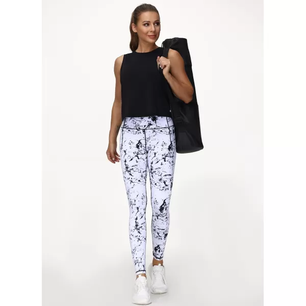 THE GYM PEOPLE Tummy Control Workout Leggings with Pockets High Waist Athletic Yoga Pants for Women Running FitnessBlackMarble White