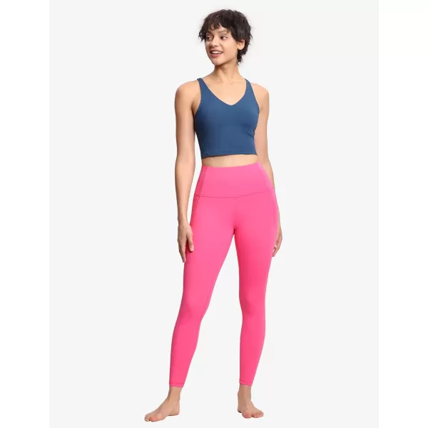 THE GYM PEOPLE Tummy Control Workout Leggings with Pockets High Waist Athletic Yoga Pants for Women Running FitnessBright Pink