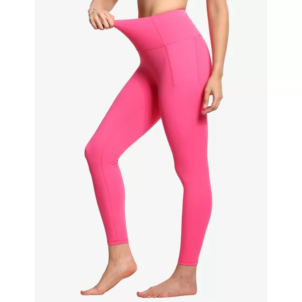 THE GYM PEOPLE Tummy Control Workout Leggings with Pockets High Waist Athletic Yoga Pants for Women Running FitnessBright Pink
