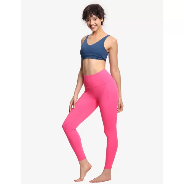 THE GYM PEOPLE Tummy Control Workout Leggings with Pockets High Waist Athletic Yoga Pants for Women Running FitnessBright Pink