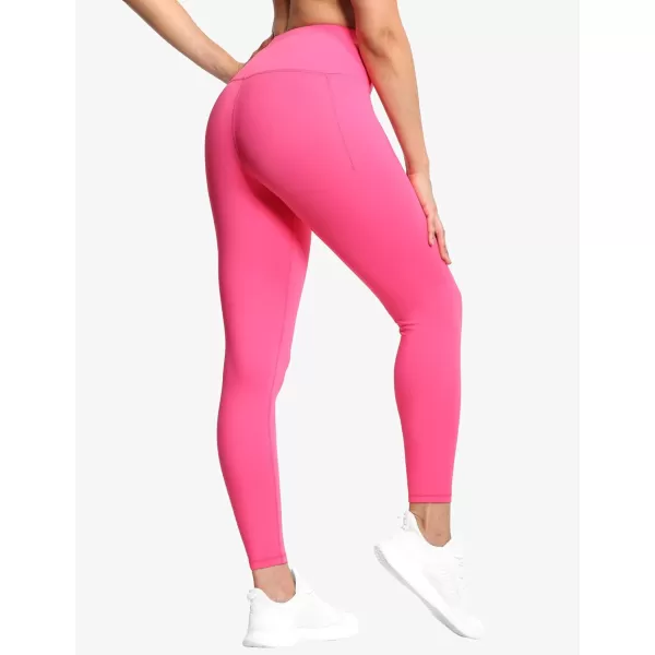 THE GYM PEOPLE Tummy Control Workout Leggings with Pockets High Waist Athletic Yoga Pants for Women Running FitnessBright Pink