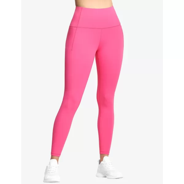 THE GYM PEOPLE Tummy Control Workout Leggings with Pockets High Waist Athletic Yoga Pants for Women Running FitnessBright Pink