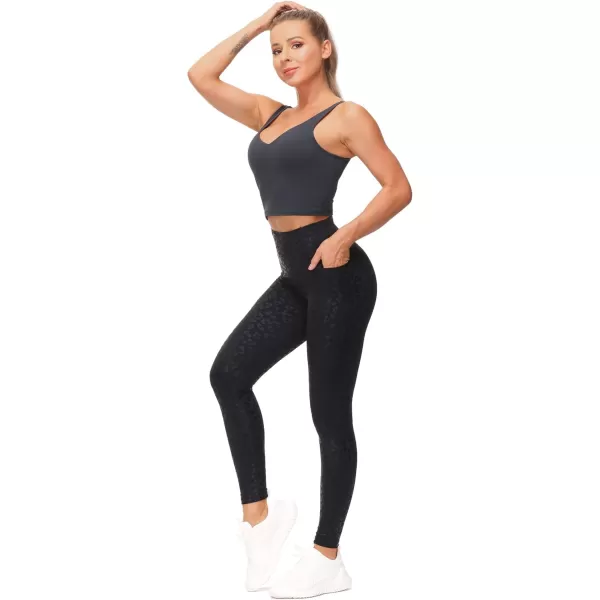 THE GYM PEOPLE Tummy Control Workout Leggings with Pockets High Waist Athletic Yoga Pants for Women Running FitnessSilverBlack