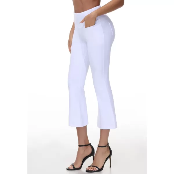 THE GYM PEOPLE Womens Boot Cut Yoga Capris Pants High Stretch Workout Wide Leg Crop Leggings 4 PocketsWhite