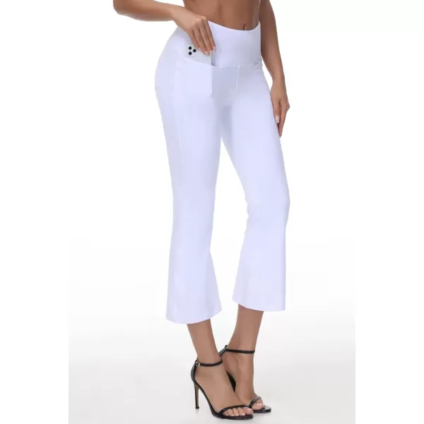 THE GYM PEOPLE Womens Boot Cut Yoga Capris Pants High Stretch Workout Wide Leg Crop Leggings 4 PocketsWhite