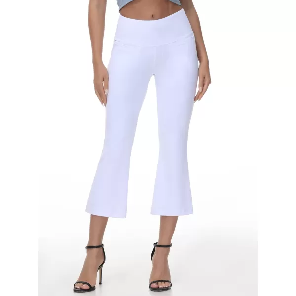 THE GYM PEOPLE Womens Boot Cut Yoga Capris Pants High Stretch Workout Wide Leg Crop Leggings 4 PocketsWhite