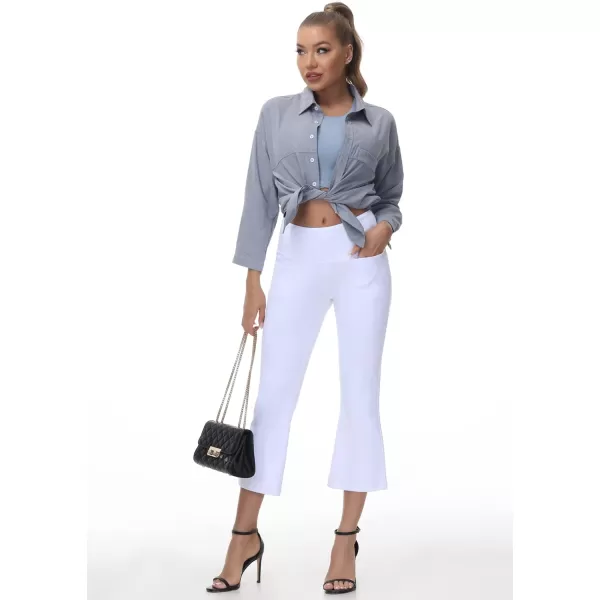 THE GYM PEOPLE Womens Boot Cut Yoga Capris Pants High Stretch Workout Wide Leg Crop Leggings 4 PocketsWhite