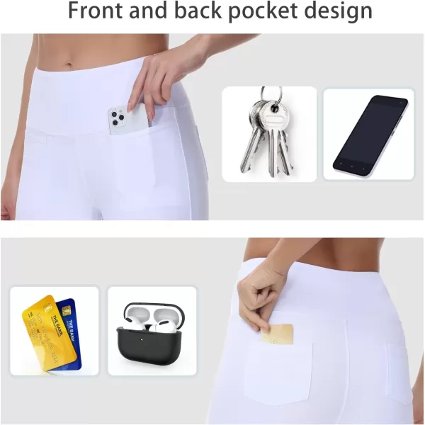 THE GYM PEOPLE Womens Boot Cut Yoga Capris Pants High Stretch Workout Wide Leg Crop Leggings 4 PocketsWhite