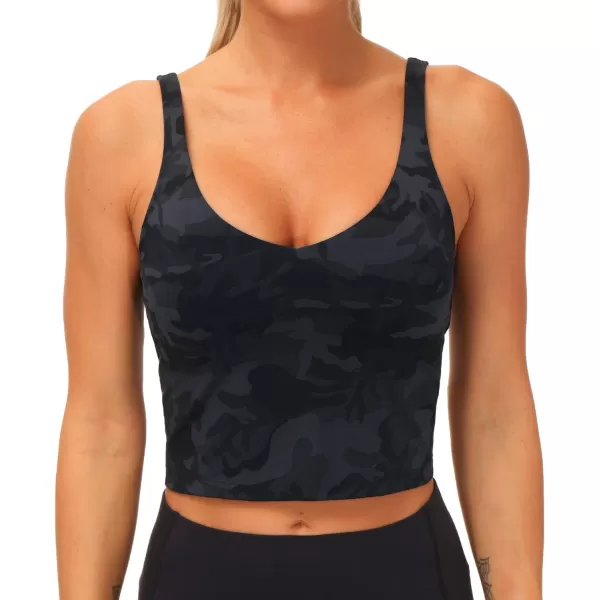 THE GYM PEOPLE Womens Camo Longline Sports Bra Wirefree Padded Medium Support Yoga Bras Gym Running Workout Tank TopsBlack Grey