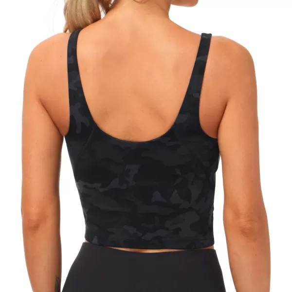 THE GYM PEOPLE Womens Camo Longline Sports Bra Wirefree Padded Medium Support Yoga Bras Gym Running Workout Tank TopsBlack Grey