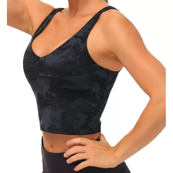 THE GYM PEOPLE Womens Camo Longline Sports Bra Wirefree Padded Medium Support Yoga Bras Gym Running Workout Tank TopsBlack Grey
