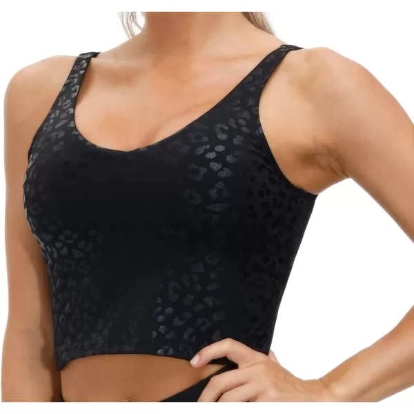 THE GYM PEOPLE Womens Camo Longline Sports Bra Wirefree Padded Medium Support Yoga Bras Gym Running Workout Tank TopsBlack Leopard