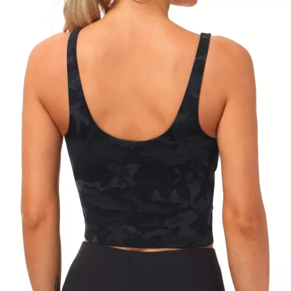 THE GYM PEOPLE Womens Camo Longline Sports Bra Wirefree Padded Medium Support Yoga Bras Gym Running Workout Tank TopsBlackgrey Camo