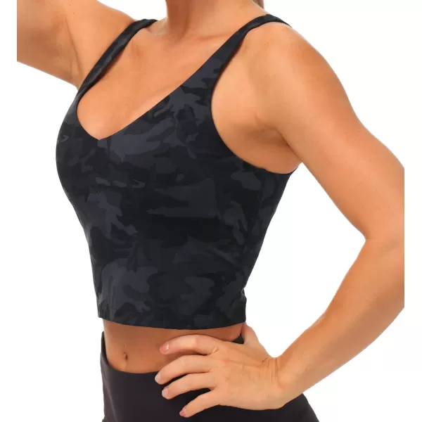 THE GYM PEOPLE Womens Camo Longline Sports Bra Wirefree Padded Medium Support Yoga Bras Gym Running Workout Tank TopsBlackgrey Camo