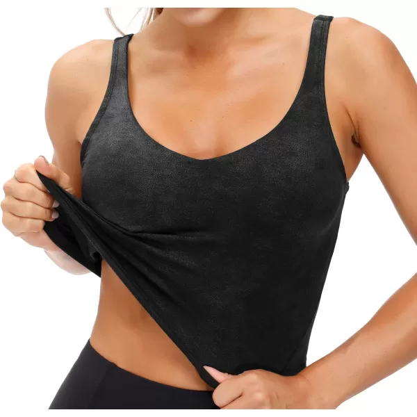THE GYM PEOPLE Womens Camo Longline Sports Bra Wirefree Padded Medium Support Yoga Bras Gym Running Workout Tank TopsFaux Leather Coated