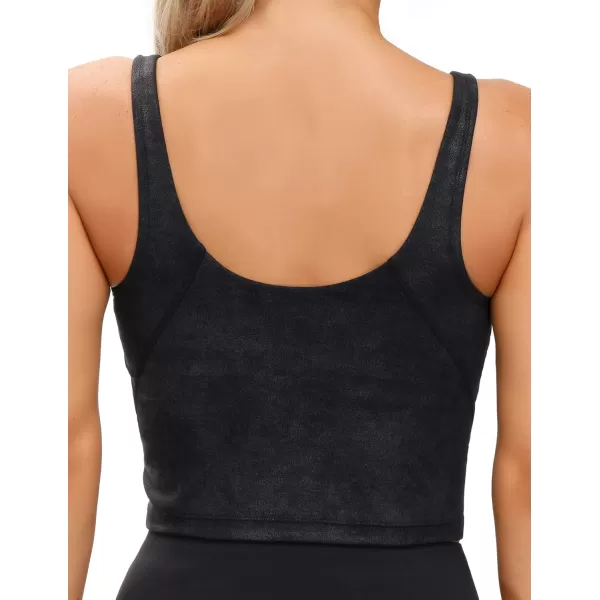 THE GYM PEOPLE Womens Camo Longline Sports Bra Wirefree Padded Medium Support Yoga Bras Gym Running Workout Tank TopsFaux Leather Coated