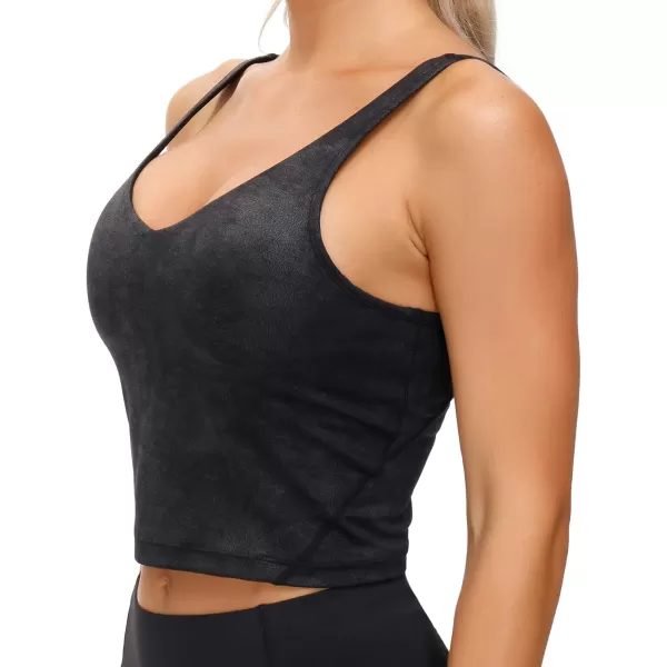 THE GYM PEOPLE Womens Camo Longline Sports Bra Wirefree Padded Medium Support Yoga Bras Gym Running Workout Tank TopsFaux Leather Coated