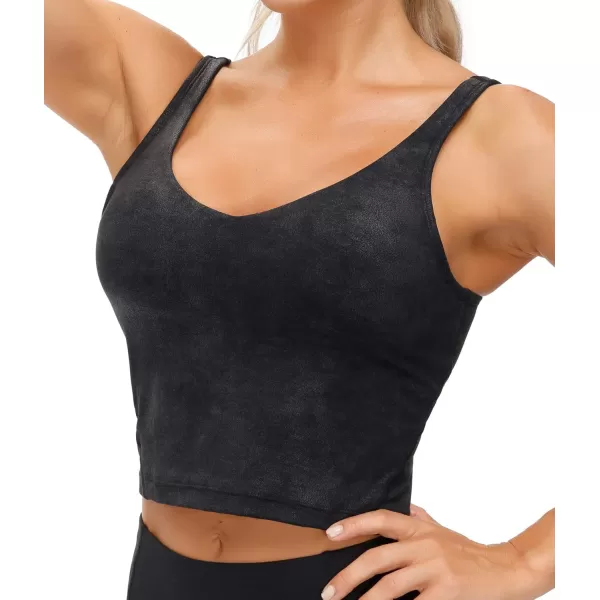 THE GYM PEOPLE Womens Camo Longline Sports Bra Wirefree Padded Medium Support Yoga Bras Gym Running Workout Tank TopsFaux Leather Coated