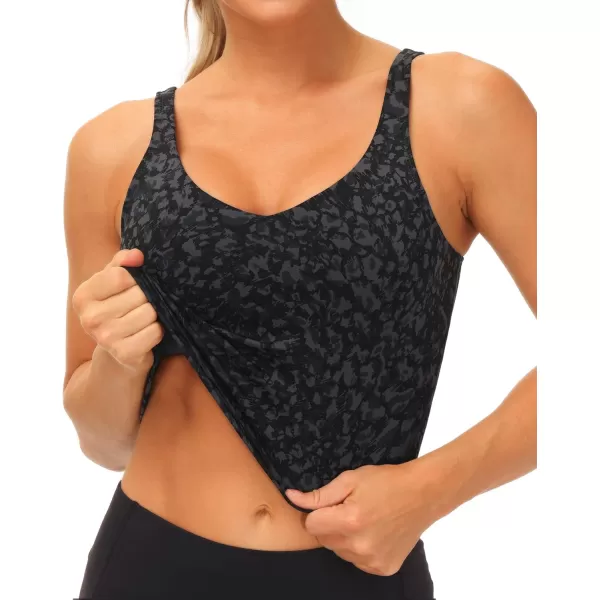 THE GYM PEOPLE Womens Camo Longline Sports Bra Wirefree Padded Medium Support Yoga Bras Gym Running Workout Tank TopsGraffiti