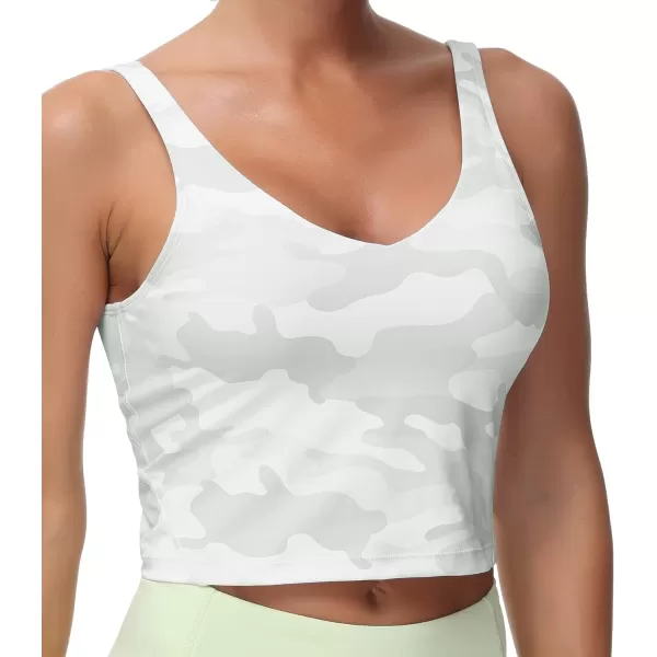 THE GYM PEOPLE Womens Camo Longline Sports Bra Wirefree Padded Medium Support Yoga Bras Gym Running Workout Tank TopsWhite Camo